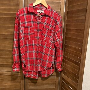 LOFT Red and Black Plaid Women's Button Down Shirt